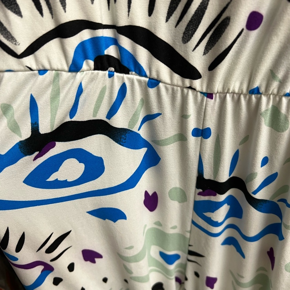 Never Worn Rebdolls Eye Print Jumpsuit size L Large Stetchy White